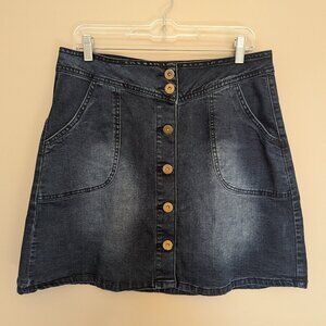 JW Styles denim mini skirt 14 dark wash EUC autumn fall cottagecore